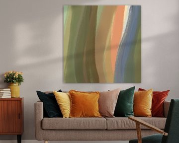 Modern  abstract. Brush strokes in warm dark green, terra, blue by Dina Dankers