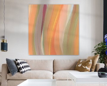 Modern  abstract. Brush strokes in pink, orange, green, purple, terra by Dina Dankers
