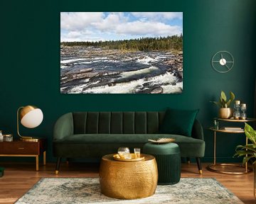 Trappstegsforsen der Kaskaden Wasserfall an der Wildnisstrasse in Schweden im Herbst von Karin Jähne