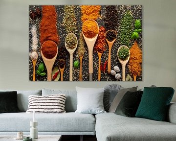 Spices and herbs on ladles in a colourful palette. by Francis Dost