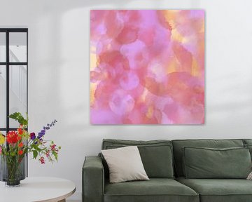 Neon art. Watercolor organic shapes in neon pink, purple and ocher by Dina Dankers
