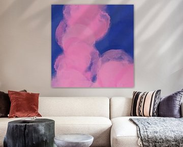Neon art. Watercolor organic shapes in pink and cobalt blue by Dina Dankers