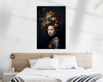 Flower Head Woman Digital Art van PIX on the wall