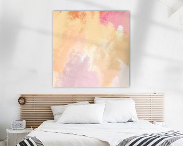 Zachte pastelkleuren schilderij. Abstracte kunst in wit, geel, roze en lila van Dina Dankers