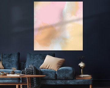 Zachte pastelkleuren schilderij. Abstracte kunst in roze, geel, wit van Dina Dankers