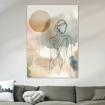 Dessin abstrait au trait d'une femme avec des couleurs terreuses