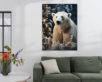 Polar bear in Christmas setting by Eva Lee