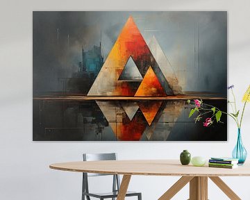 Peinture à l'huile abstraite avec des triangles sur Ton Kuijpers