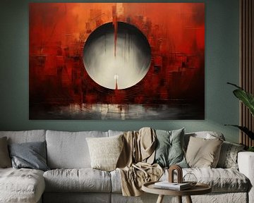 Abstract olieverfschilderij met cirkel van Ton Kuijpers