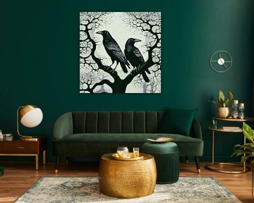 Two crows in a tree in moonlight by Anna Marie de Klerk