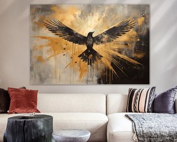 Schilderij Vogel | Schilderij Zwart Goud | Abstract van AiArtLand