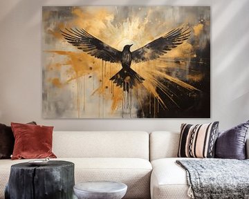 peinture oiseau | peinture noir or | abstrait sur AiArtLand