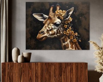 Girafe enveloppée de fleurs douces | girafe sur Eva Lee