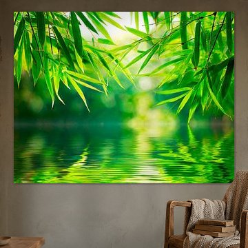 Lake with bamboo leaves