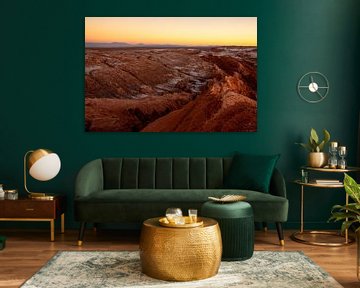 Lunar landscape at sunset in Valle de la Luna, Chile by Jan Bouma