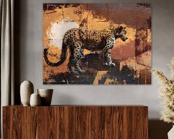 Big 5 - léopard en dessin grossier - coucher de soleil en orange taupe et noir