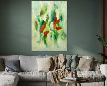 Peinture abstraite avec du vert et du rouge