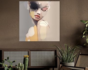 Portrait illustré moderne et abstrait aux couleurs pastel sur Carla Van Iersel