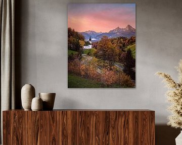 Autumn and sunrise at Maria Gern Pilgrimage Church by Henk Meijer Photography