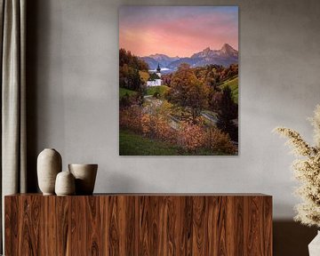 Herbst und Sonnenaufgang bei der Wallfahrtskirche Maria Gern von Henk Meijer Photography