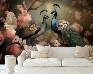 two peacocks among the blossom by vanMuis