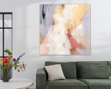 Modern abstract colorful painting in pastel colors. Pink, lilac, beige, white, salmon by Dina Dankers