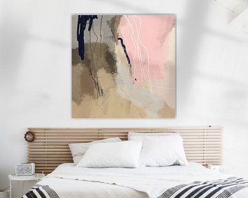 Modern abstract kleurrijk schilderij in pastelkleuren. Roze, wit, aardetinten van Dina Dankers