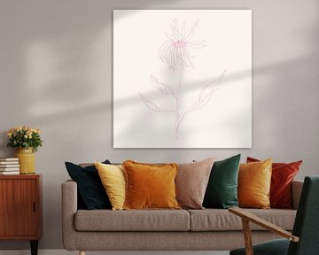 Romantische botanische tekening in neonroze op wit nr. 4 van Dina Dankers