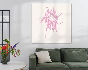 Romantische botanische tekening in neonroze op wit nr. 5 van Dina Dankers
