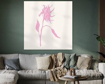 Romantic botanical drawing in neon pink on white no. 10 by Dina Dankers