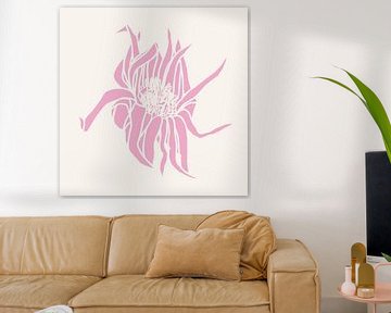 Romantische botanische tekening in neonroze op wit nr. 12 van Dina Dankers