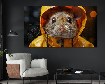 Petite souris avec imperméable jaune sur Animaflora PicsStock