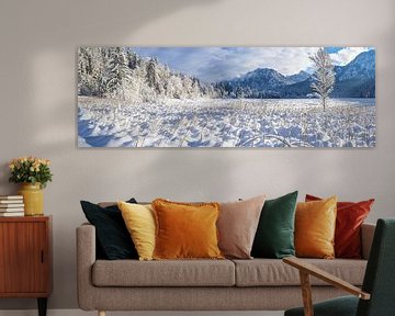 Schwansee in winter, with Neuschwanstein Castle and the Tegelberg behind it by Walter G. Allgöwer