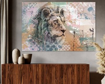 Big Five series- lion - colourful mixed media artwork by Emiel de Lange