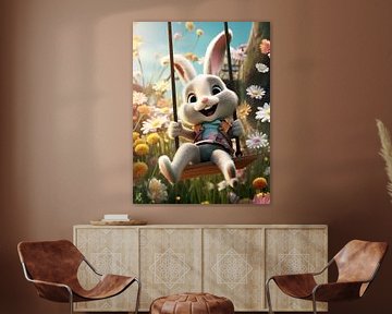 Vrolijk konijn voor kinderkamer van PixelPrestige