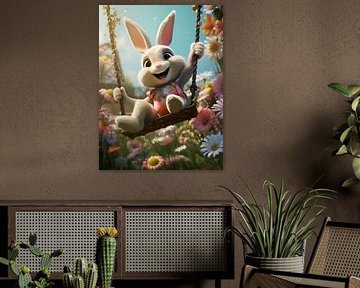 Lapin joyeux pour chambre d'enfant sur PixelPrestige