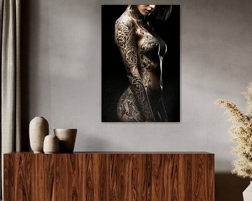 Modern getatoeëerde vrouw in minimalistische digitale kunst van Thilo Wagner
