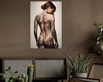 Femme moderne tatouée dans un style digital minimaliste