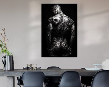 Sportlicher tätowierter Man in minimalistischer digital Art