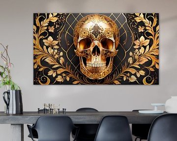 Totenkopf mit Gold und Schwarz