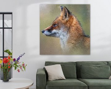 Schönes Porträt eines Fuchses in der Natur. Wie ein Gemälde durch den aufgetragenen Ölfarbeffekt. von Gianni Argese
