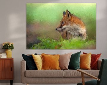 Magnifique portrait d'un renard dans la nature. Comme une peinture grâce à l'effet de peinture à l'huile appliqué. sur Gianni Argese