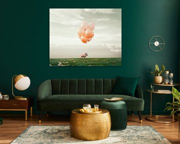 Schweine mit Luftballons absurdistisches Tierporträt von Vlindertuin Art