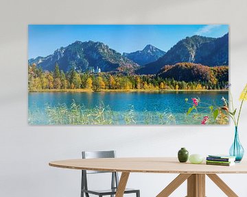 Schwansee en kasteel Neuschwanstein op een zonnige oktoberdag van Walter G. Allgöwer