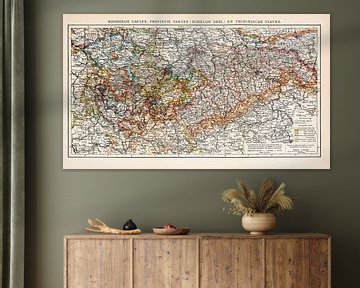 Vintage kaart Koninkrijk Saksen, Provincie Saksen en Thuringsche Staten van Studio Wunderkammer