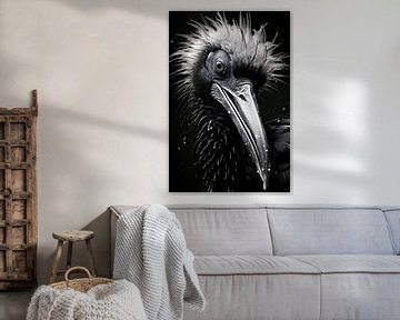 Minimalist bird portrait in black and white