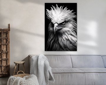 Minimalistisches Vogel Portrait in Schwarz-Weiß