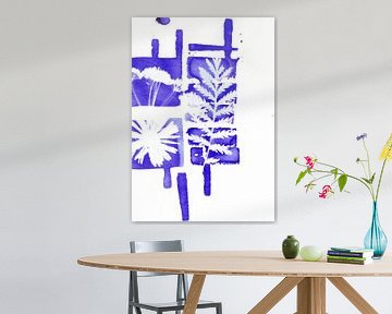 Blauwe bloemen abstract van Lies Praet