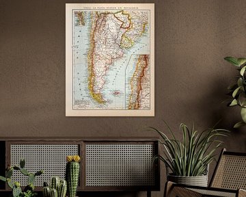 Carte ancienne du Chili, de la Patagonie, de l'Argentine, de l'Uruguay et du Paraguay sur Studio Wunderkammer