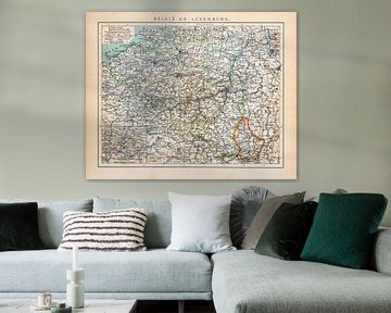 Vintage kaart België en Luxemburg van Studio Wunderkammer